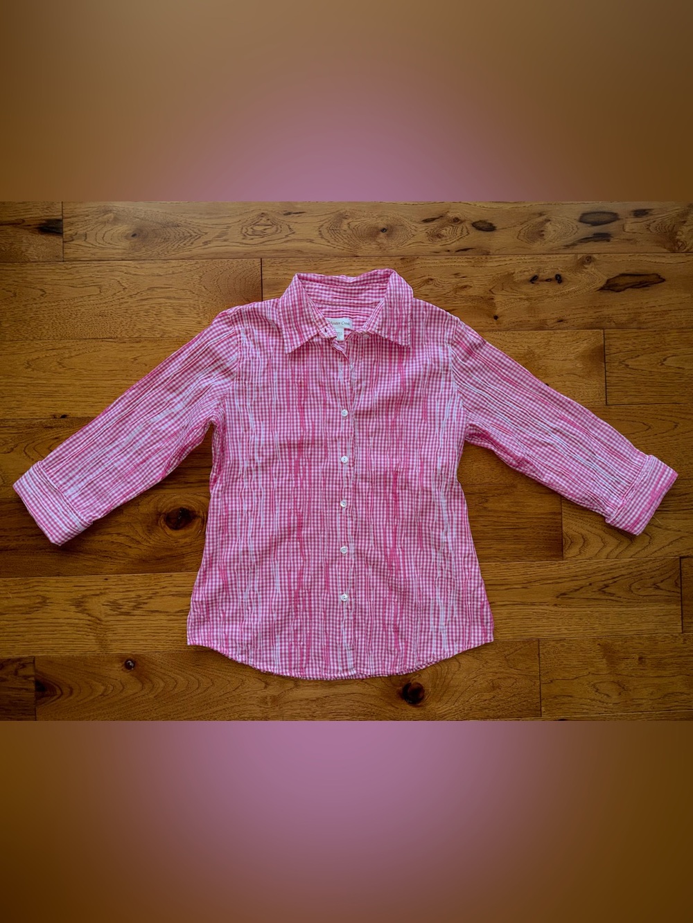 Coldwater Creek Pink and White Gingham Button-Down Blouse Size S